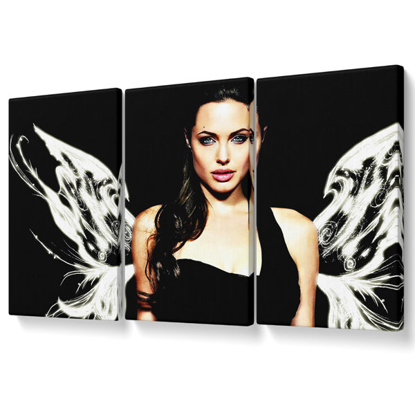 Ebern Designs Angelina Jolie Angel Wings 3 Piece Wrapped Canvas Print